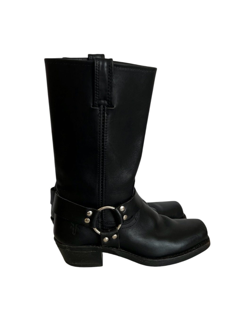 FRYE Women’s 7.5 Leather Square Toe Harness Tall Boots Black
